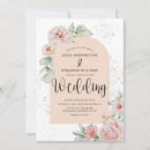 Elegant Arched | Veerpeach Floral Wedding Kaart (Voorkant)