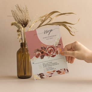 Elegant Arching Autumn Floral Foliage Script BOHO RSVP Kaartje