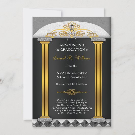 Elegant Architect Architecture Compass Afstuderen Kaart (Voorkant)