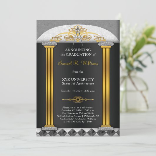 Elegant Architect Architecture Compass Afstuderen Kaart (Staand voorkant)