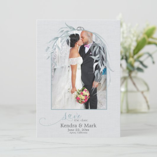 Elegant Archway Bleek Blue Eucalyptus Save the Dat Kaart (Staand voorkant)