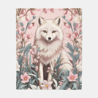 Elegant Arctic Fox Pink Floral Fleece Deken