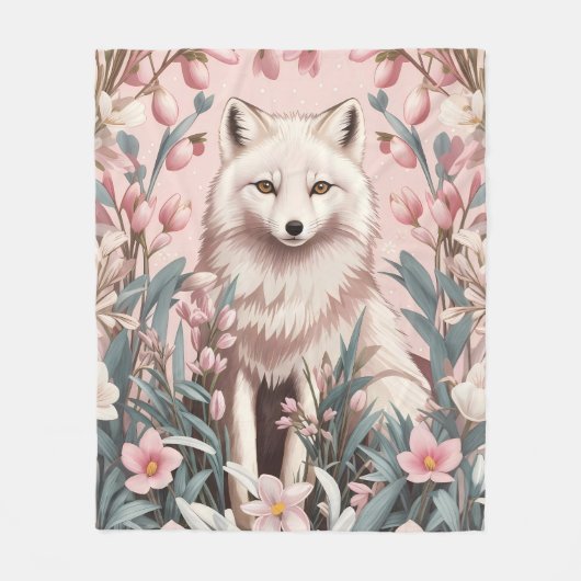 Elegant Arctic Fox Pink Floral Fleece Deken (Voorkant)