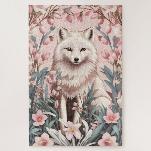 Elegant Arctic Fox Pink Floral Legpuzzel (Verticaal)