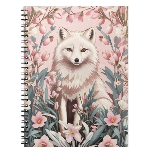 Elegant Arctic Fox Pink Floral Notitieboek (Voorkant)