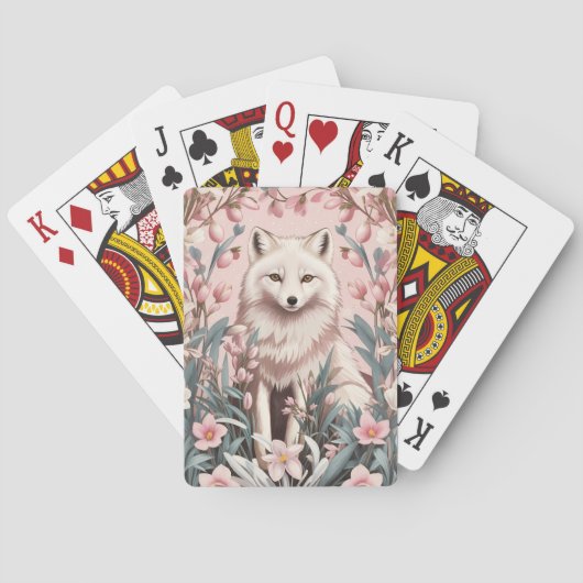 Elegant Arctic Fox Pink Floral Pokerkaarten (Achterkant)