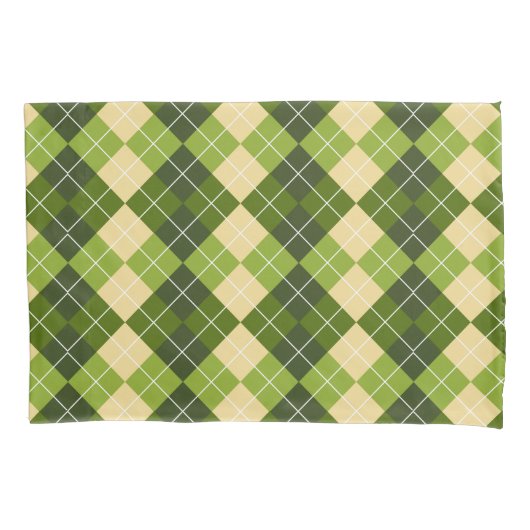 Elegant Argyle-patroon in groene en gele diamant Kussensloop (Voorkant-Links)