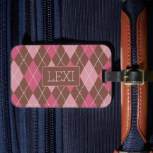 Elegant Argyle Pink & Brown met naam of Initiaal