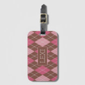 Elegant Argyle Pink & Brown met naam of Initiaal Bagagelabel (Voorkant (verticaal))