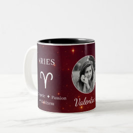 Elegant Aries Zodiac Symbol Traits Photo Mug Tweekleurige Koffiemok