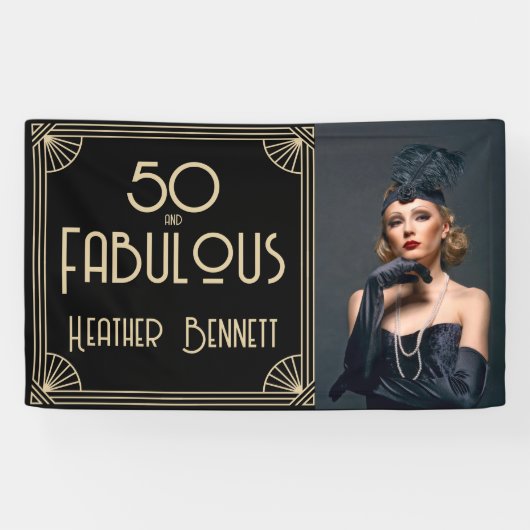 Elegant Art Deco 50 and Fabulous Birthday Spandoek (Horizontaal)