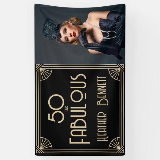 Elegant Art Deco 50 and Fabulous Birthday Spandoek (Verticaal)