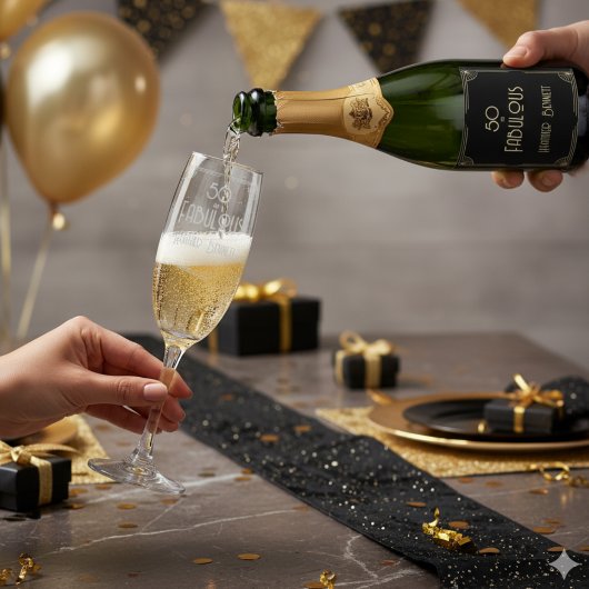 Elegant Art Deco 50 and Fabulous Birthday  Sparkling Wijnetiket