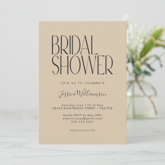 Elegant Art Deco Beige Black Text Vrijgezellenfees Kaart (Staand voorkant)