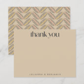 Elegant Art Deco Beige Brown Custom Name Wedding Bedankkaart (Voorkant / Achterkant)