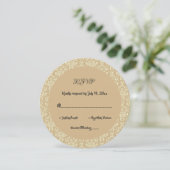 Elegant Art Deco Beige Damask Round Wedding RSVP Kaart (Staand voorkant)