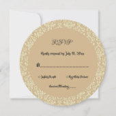 Elegant Art Deco Beige Damask Round Wedding RSVP Kaart (Voorkant)