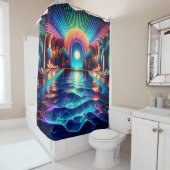 "Elegant Art Deco binnenzwembad met palmbomen" Douchegordijn (In situ)