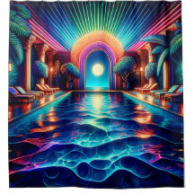 "Elegant Art Deco binnenzwembad met palmbomen"