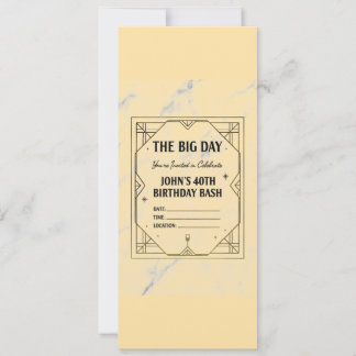 Elegant Art Deco Birthday Invitation on Marble Bac Kaart