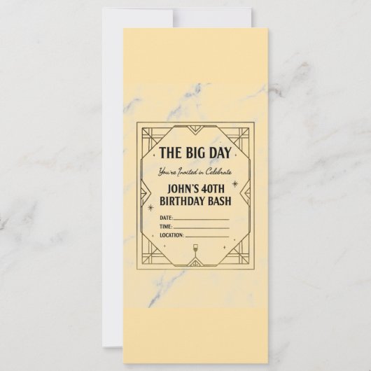 Elegant Art Deco Birthday Invitation on Marble Bac Kaart (Voorkant)