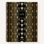 Elegant Art Deco Black en Gold Abstract monogram Notitieboek (Voorkant)