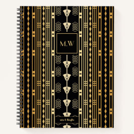 Elegant Art Deco Black en Gold Abstract monogram Notitieboek