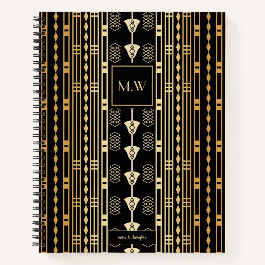 Elegant Art Deco Black en Gold Abstract monogram Notitieboek (Voorkant)