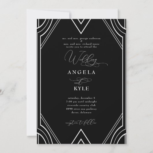 Elegant Art Deco Black en White Wedding Kaart (Voorkant)