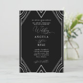 Elegant Art Deco Black en White Wedding Kaart (Staand voorkant)