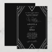 Elegant Art Deco Black en White Wedding Kaart (Voorkant / Achterkant)
