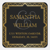 Elegant Art Deco Black Gold Address Label (Voorkant)