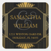 Elegant Art Deco Black Gold Address Label (Voorkant)