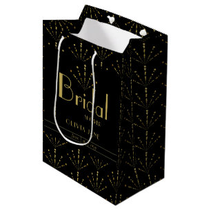 Elegant Art Deco Black Gold Fans Vrijgezellenfeest Medium Cadeauzakje