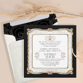 Elegant Art Deco Black Gold Nouveau Gatsby Wedding Kaart