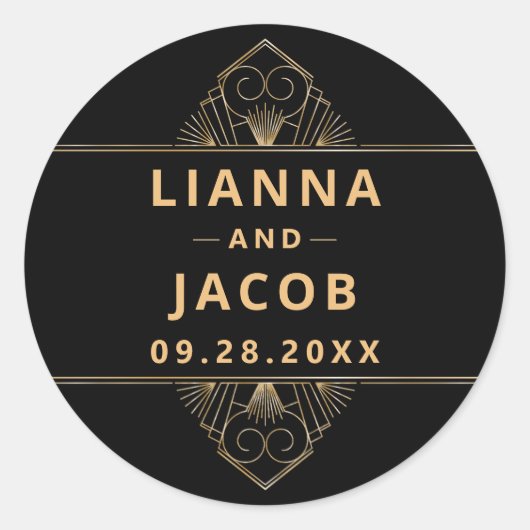 Elegant Art Deco Black Gold Ronde Sticker (Voorkant)