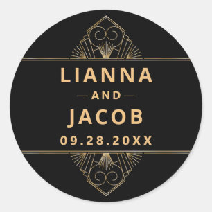 Elegant Art Deco Black Gold Ronde Sticker