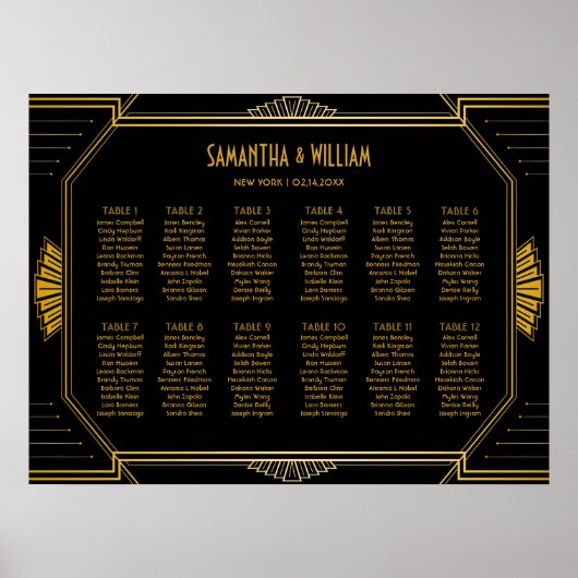  Elegant Art Deco Black Gold Seating Chart Poster (Voorkant)