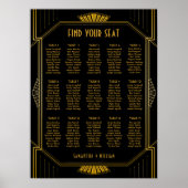  Elegant Art Deco Black Gold Seating Chart Poster (Voorkant)