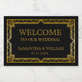 Elegant Art Deco Black Gold Wedding Champ Sparkling Wijnetiket (Enkel label)