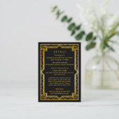 Elegant Art Deco Black Gold Wedding Enclo Informatiekaartje (Staand voorkant)