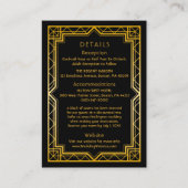 Elegant Art Deco Black Gold Wedding Enclo Informatiekaartje (Voorkant)
