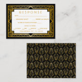  Elegant Art Deco Black Gold Wedding Enclo Informatiekaartje (Voorkant / Achterkant)