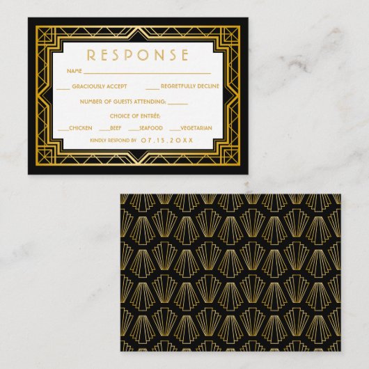 Elegant Art Deco Black Gold Wedding Enclo Informatiekaartje (Voorkant / Achterkant)