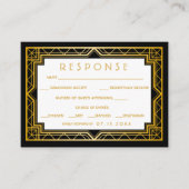 Elegant Art Deco Black Gold Wedding Enclo Informatiekaartje (Voorkant)