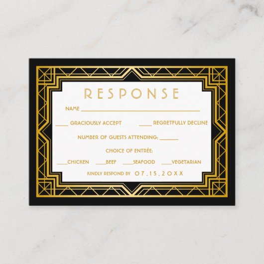  Elegant Art Deco Black Gold Wedding Enclo Informatiekaartje (Voorkant)