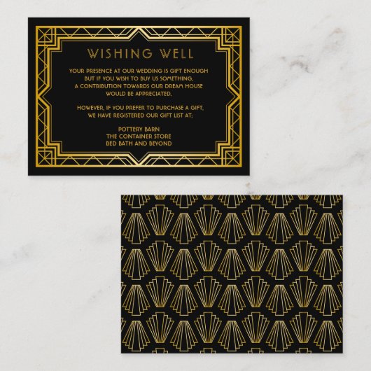 Elegant Art Deco Black Gold Wedding Enclo Informatiekaartje (Voorkant / Achterkant)