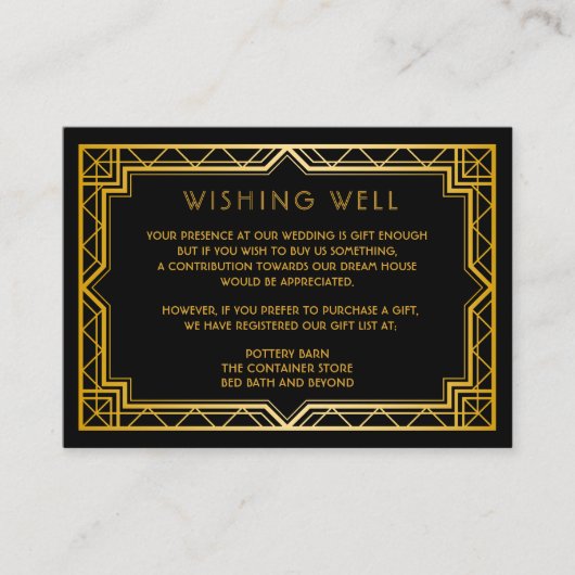  Elegant Art Deco Black Gold Wedding Enclo Informatiekaartje (Voorkant)