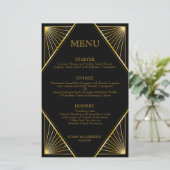  Elegant Art Deco Black Gold Wedding Menu (Staand voorkant)