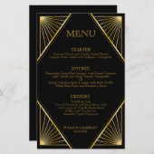  Elegant Art Deco Black Gold Wedding Menu (Voorkant / Achterkant)